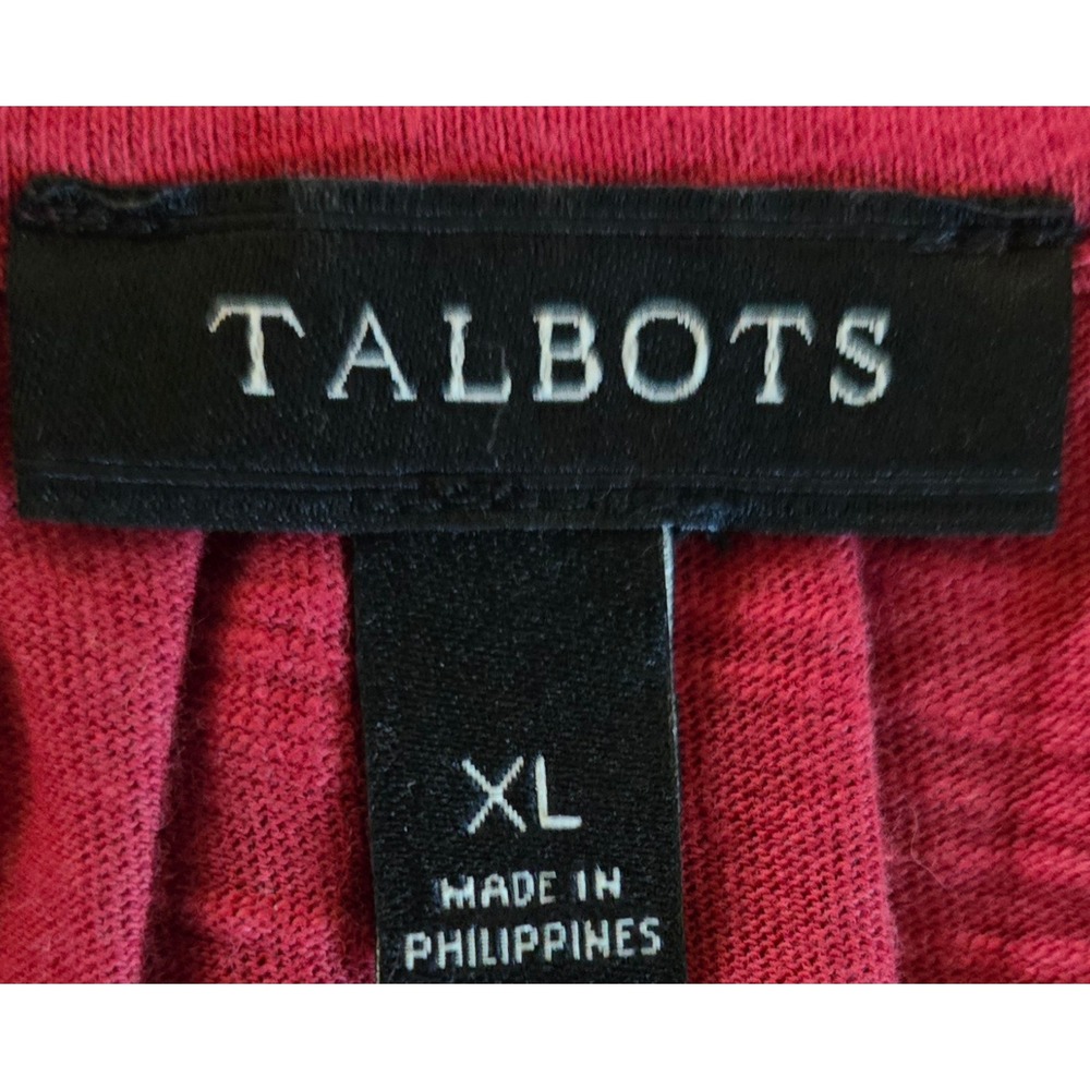 Talbots Dusky Red Cotton Slub Knit Top Lattice Woven Scoop Neck Cap Sleeve XL - Picture 5 of 7